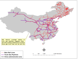 China gas pipes vs railroads map