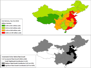 China civilian vehicle fleet 2014 and incremental growth between 2010 and 2014